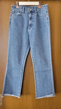 ストレッチデニムセミフレアパンツ/サックス