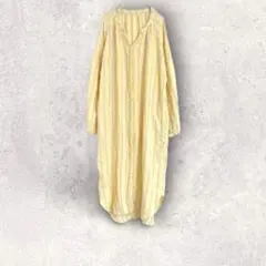 長袖シャツワンピース　ロング丈　マタニティ　ストライプ柄　M 綿　イエロー