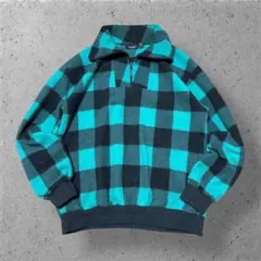 90s バッファローチェック 総柄フリース ハーフジップY2K 古着