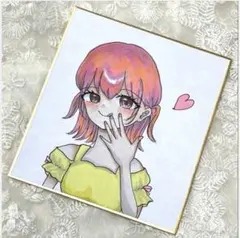 手描きイラスト ミニ色紙 オリジナル コピック 原画 女の子 一点物