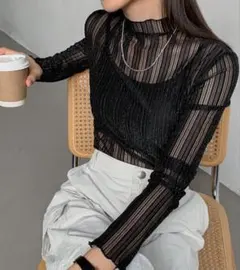 シースルー ハイネック トップス