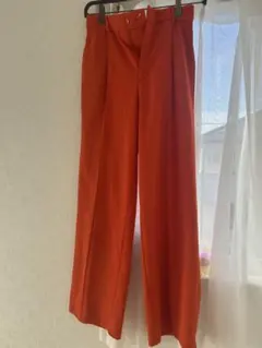 オレンジ ワイドパンツ ゴムウエスト