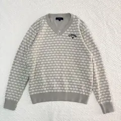 Callaway キャロウェイ Vネック ニット セーター 総柄 グレー L