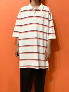 古着 90年代 90s ラルフローレン 半袖 ボーダー ポロシャツ ホワイト 白