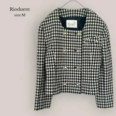 Rioduent ノーカラージャケット　千鳥柄　総柄　レトロジャケット　ウール