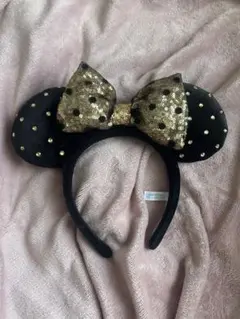ディズニー ミニーマウス カチューシャ 黒と金 ドット