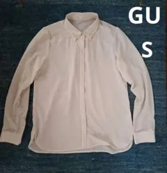 パール装飾付きクリーム色長袖シャツ