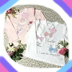✨新品✨女の子長袖トレーナー110㎝2枚組ピンク＆白ユニコーンリボンフリル可愛い