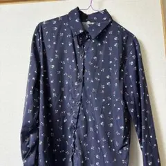 花柄ネイビー長袖シャツ Lサイズ