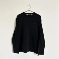 FRED PERRY 鹿の子ロンT ブラック/ゴールド ロゴ刺繍 M ショート丈