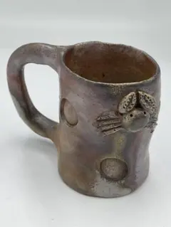 備前焼　カニモチーフ 透かし　マグカップ　KM-003