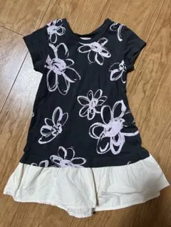 【おまけ付き】オレンジハッカ 花柄 半袖ワンピース 100センチ チュニック