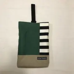 モスグリーン&ボーダー　シューズバッグ