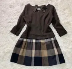 バーバリーブルーレーベル チェック柄ドッキングワンピース 背中リボン