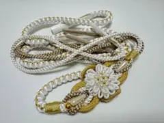 新品未使用　帯締め 帯〆 つまみ細工 剣菊 正絹 成人式 結婚式 つまみ飾り黒