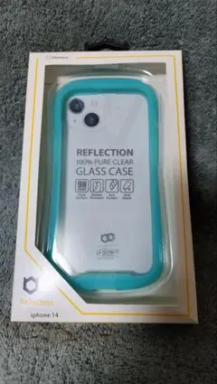 【美品】iFace iPhone 14 ガラスケース クリアブルー