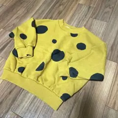 韓国子供服　裏起毛トレーナー　水玉柄　マスタード　90cm