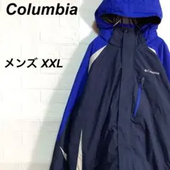 ○コロンビア 中綿マウンテンジャケット 刺繍ロゴ ネイビー 紺 ブルー 2XL