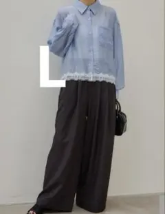L しまむら　田中里奈　2タック　ワイドパンツ　ブラックパンツ　接触冷感