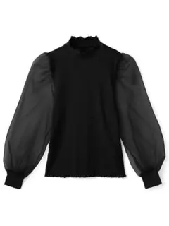 オーガンジー切替パワショルリブトップス［sf595］