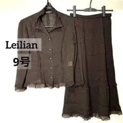 Leilianレリアン スカートセットアップ 長袖ブラウスシャツ ブラウン茶