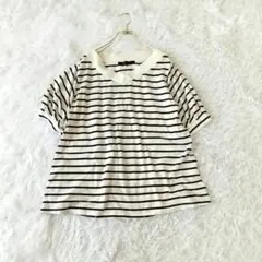 AQUAHISTORY ボーダー ビジュボタン半袖 Tシャツ マタニティ Mのサムネイル