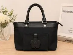 MARY QUANTマリークワント ハンドバッグ ブラック 花柄裏地ポケット多め