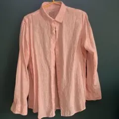 無印良品　リネン洗いざらしレギュラーカラーシャツ　XL ピンクストライプのサムネイル