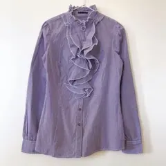 sisley 長袖 シャツ 綿 フリル ストライプ 紫 パープル S