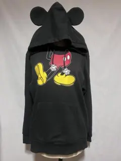 ディズニー　ミッキー風耳付き　フードパーカー　ブラック　【Lサイズ】