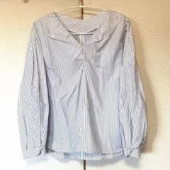 特価美品　ワールド　ネック プルオーバーブラウス M ストライプ 清涼