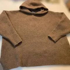 ブラウンフード付きオーバーサイズニット身幅63着丈63極暖