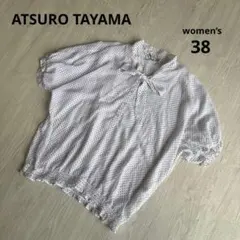 【ATSURO TAYAMA】ボウタイブラウス 半袖 パフスリーブ 白 38