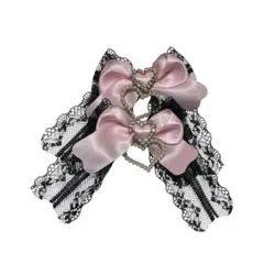 ピンク黒 ミニリボンヘアクリップ 量産型地雷系ハンドメイド推し活ヘアメ