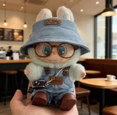 labubu洋服　ラブブぬいぐるみ着17cm オーバーオール着せ替え服5点セット