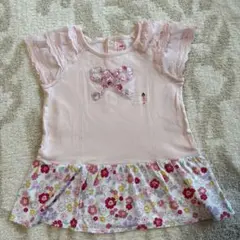 ミキハウス　リーナちゃん　花柄　Tシャツ　ピンクフリルチュニック 花柄