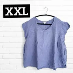 袖フリル 【XXL】ノースリーブ シャツ トップス カットソー Vネック