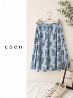 coenペイズリー柄フレアスカート 花柄 ストライプ ブルー コーエン Mのサムネイル