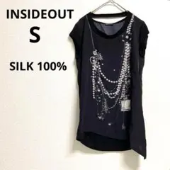 【シルク】INSIDEOUT　ビジューモチーフ トップス　アシンメトリックヘム