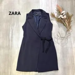 ZARA BASIC／ロングベスト／セレモニー／おしゃれ／ネイビー系／M