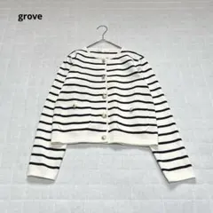 【グローブ】カーディガン　ボーダー　ボタン　白　ネイビー　S セレモニー　上品