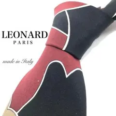 【美品】LEONARD ネクタイ 花 お洒落 和モダン イタリア 赤 黒 レアのサムネイル