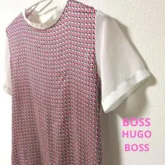 BOSS ヒューゴボス　シルク素材　幾何学模様デザイン　ティシャツトップス　Ｓのサムネイル