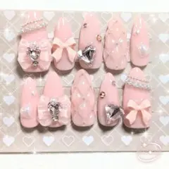 ネイルチップ 現品 量産型 地雷系 ピンク リボン キルティングネイル 可愛い
