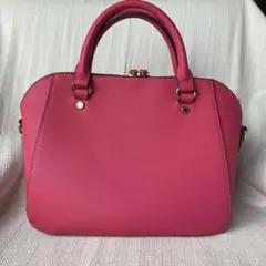 ピンク ハンドバッグ 合成皮革 ゴールド金具
