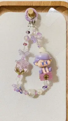 ピーズキーホルダー 携帯ストラップ パープル ラブブ風 キャラクター