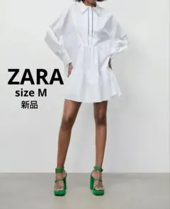 【新品】ZARA　パフスリーブ ホワイトミニワンピース M