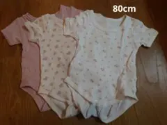 ベビー肌着 ロンパース 80cm 半袖 3枚セット 花柄 ピンク