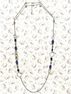 アシメントリー　ブルービーズ&チェーンネックレス