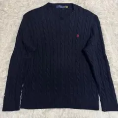 ポロラルフローレン コットンケーブルニット クルーネック XL ネイビー